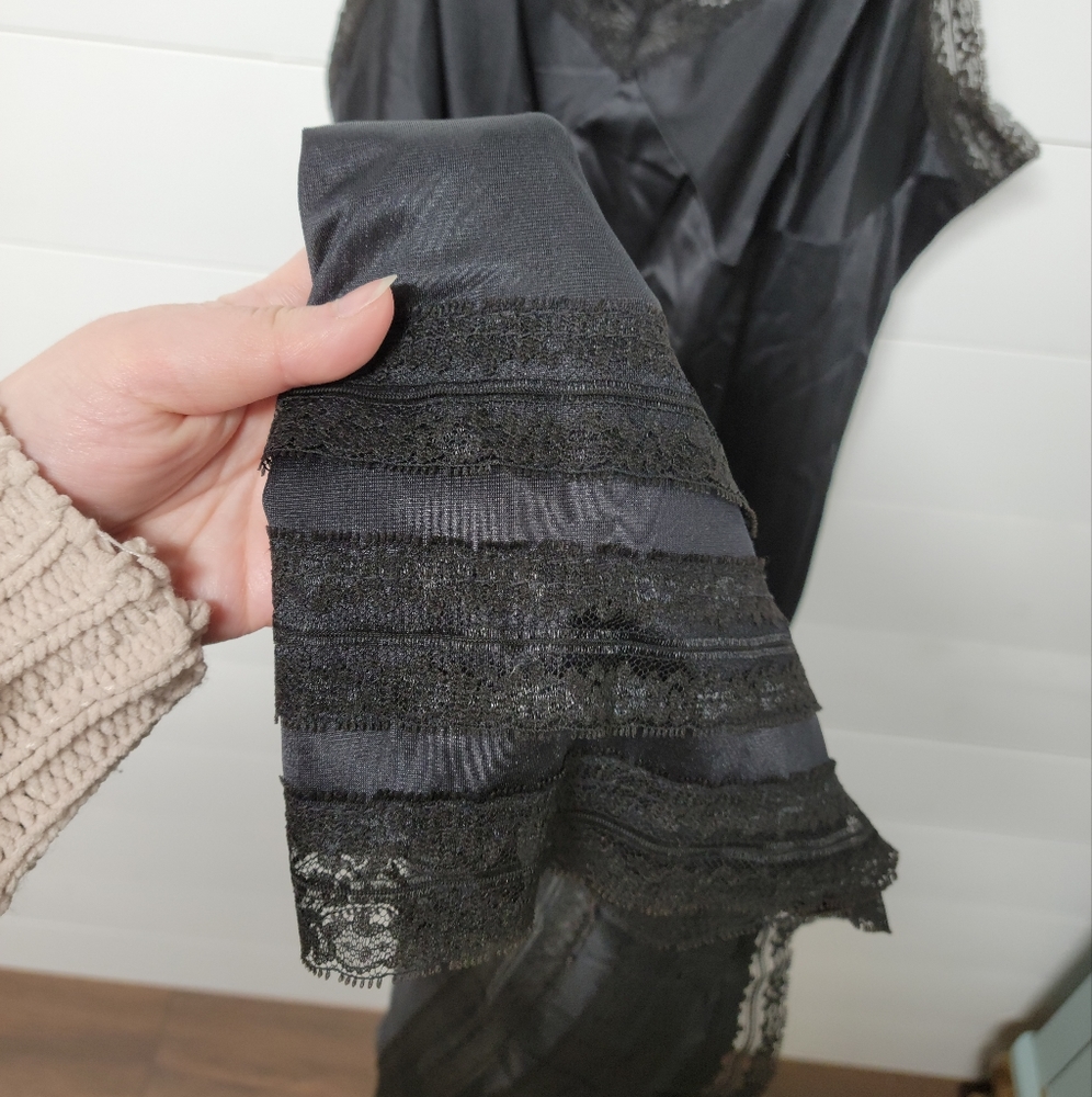 Vintage Janelle of California Long Black Lace Night Slip Dress Lingerie Gown - Picture 6 of 8